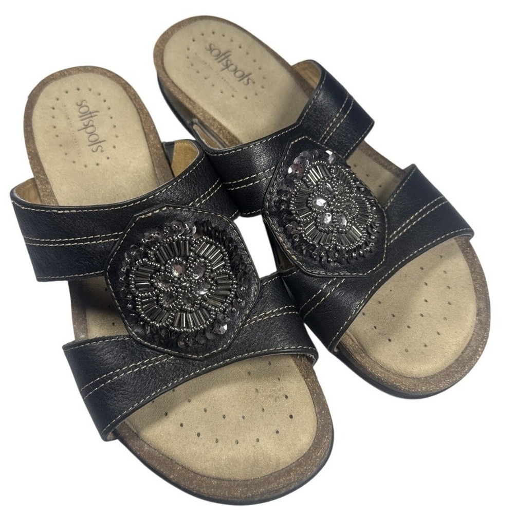 Softspots Mindy Pillow soft Leather Sandals Women's Size 8M Black